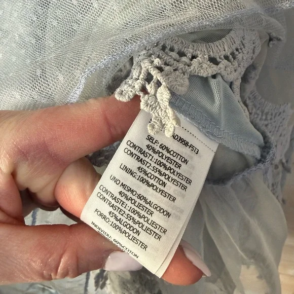 A’Reve Anthropologie Powder Blue Lace Tunic Mini Dress Sweater Size M - Picture 4 of 5